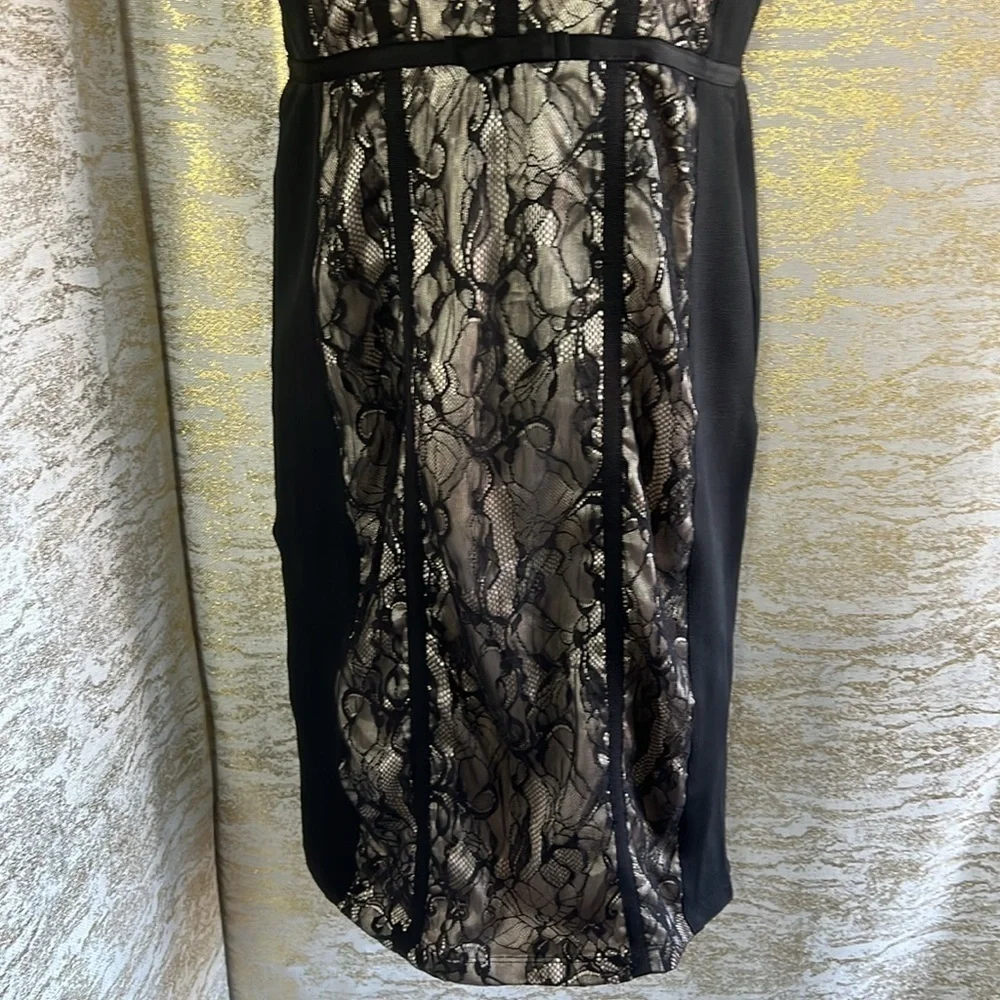 Bebe Bodycon Bustier Little Black/Cream Lace Mini Length Cocktail Dress Size M - Picture 5 of 15